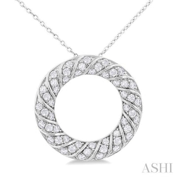 1/2 Ctw Ribbed Swirl Circle Round Cut Diamond Fashion Pendant With Chain in 14K White Gold